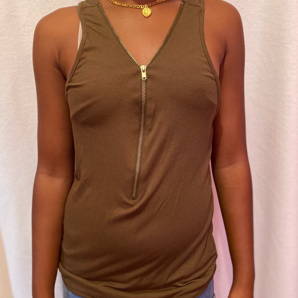 Olive Green Zip Up Tank Top